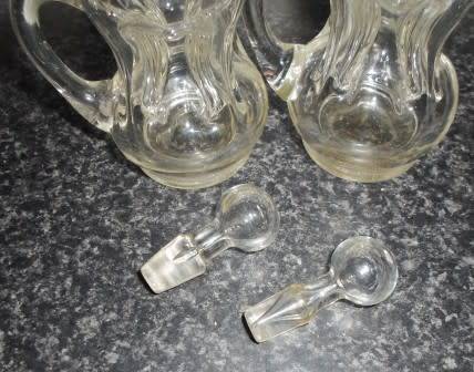 WOW!! RARE PAIR OF 1907 CHESTER SILVER TOPPED OLIVE OIL & BALSAMIC VINEGAR DIMPLE BOTTLES WOW!!