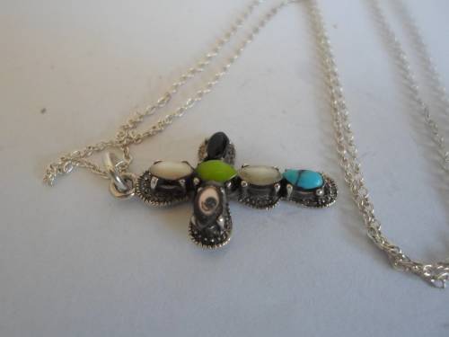EXQUISITE!! VINTAGE STERLING SILVER MULTI STONE CROSS PENDANT WITH CHAIN 4,8g WOW!