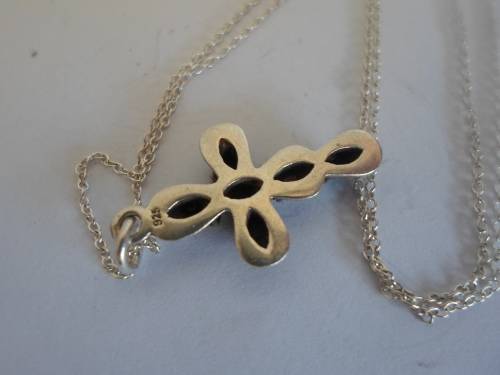 EXQUISITE!! VINTAGE STERLING SILVER MULTI STONE CROSS PENDANT WITH CHAIN 4,8g WOW!