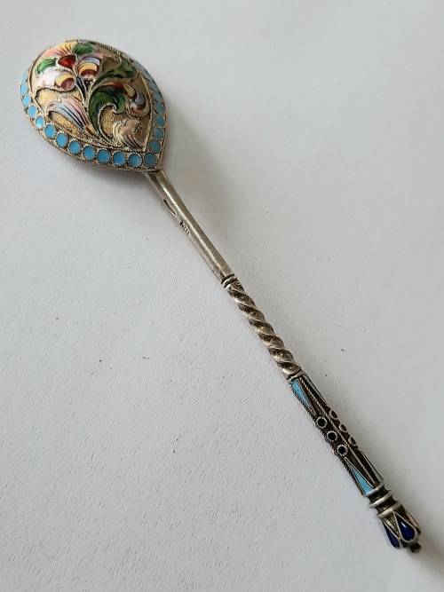 Extremely Rare!! 19th century Russian enamel silver spoon by Ivan Saltykov Value R5000
