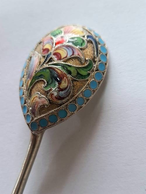 Extremely Rare!! 19th century Russian enamel silver spoon by Ivan Saltykov Value R5000