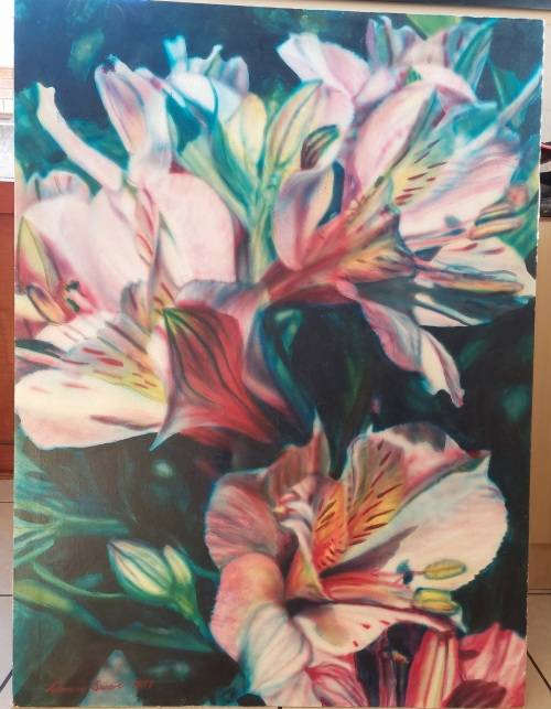 Exceptional!! Huge Vernon Swart oil on canvas of lilies 1200 x 900mm  Value R9500