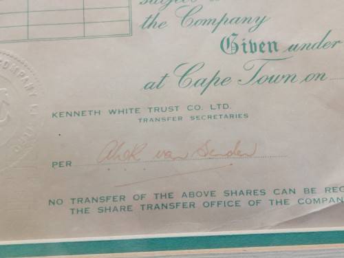 Rare!! Antique Donkergat whaling co. shares certificate circa 1910