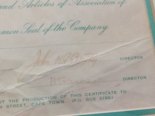 Rare!! Antique Donkergat whaling co. shares certificate circa 1910