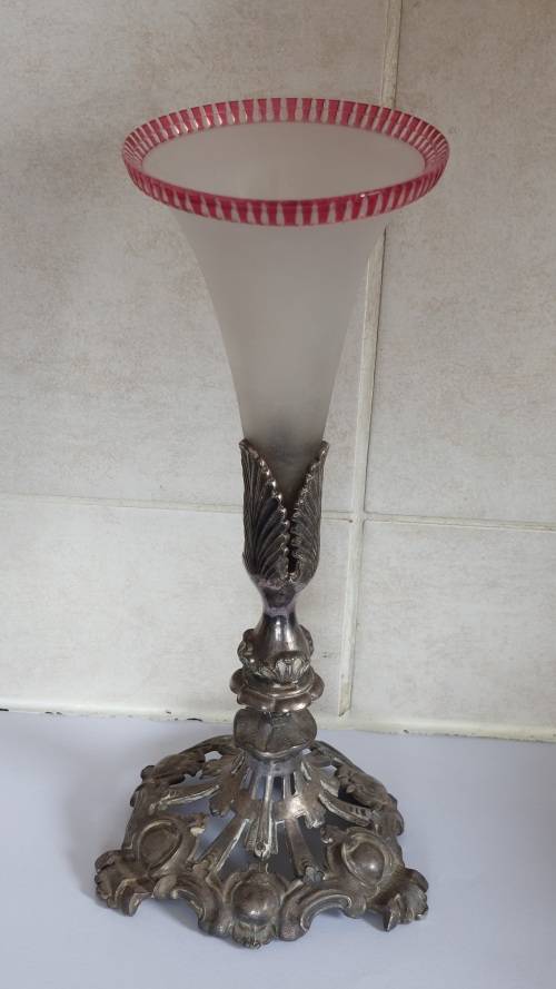 Amazing victorian pewter and glass epergne circa 1880`s wow!!
