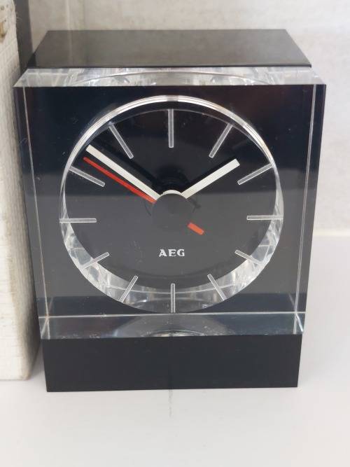 Rare New old stock!! 1970`s AEG bauhaus acrylic desk clock in box wow!!