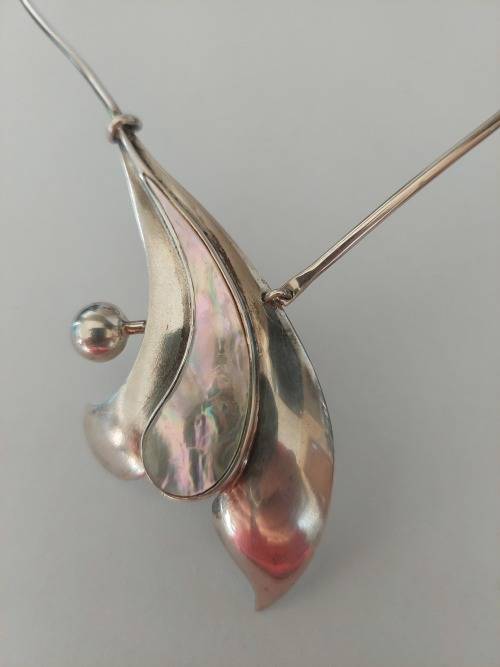 Exquisite vintage sterling silver & abalone necklace AMAZING DESIGN!!