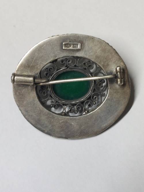 Antique Italy 800 silver turquoise & green stone brooch 8,4g Wow!!