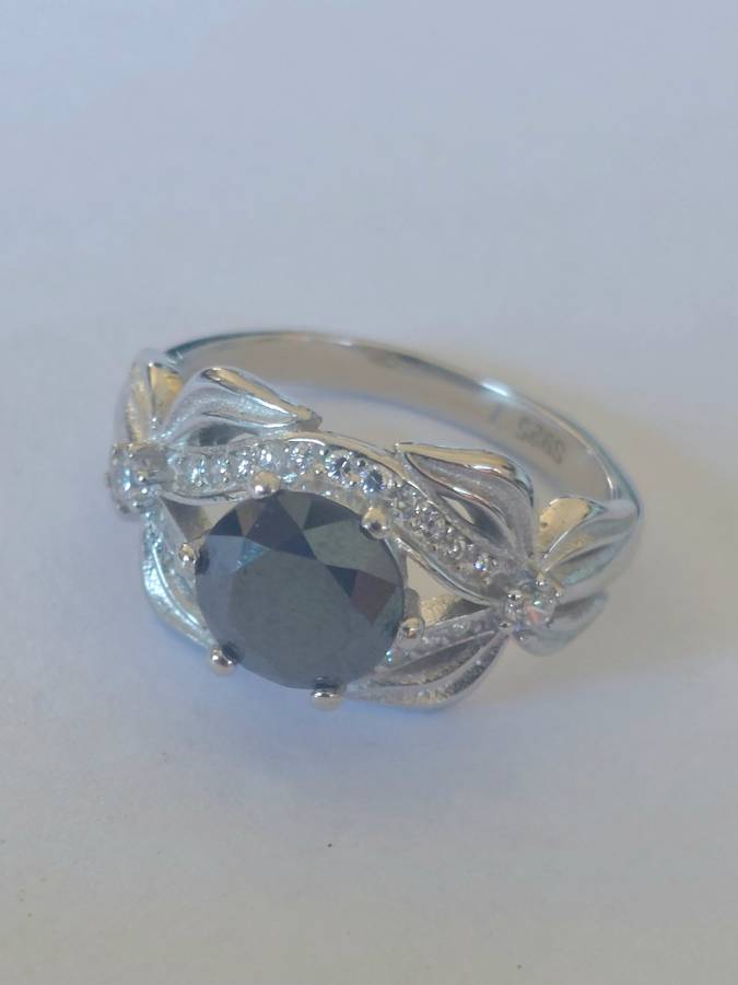 Magnificent!! NEW! 1,50ct black Moissanite & cz sterling silver ring 3,9g WOW!!