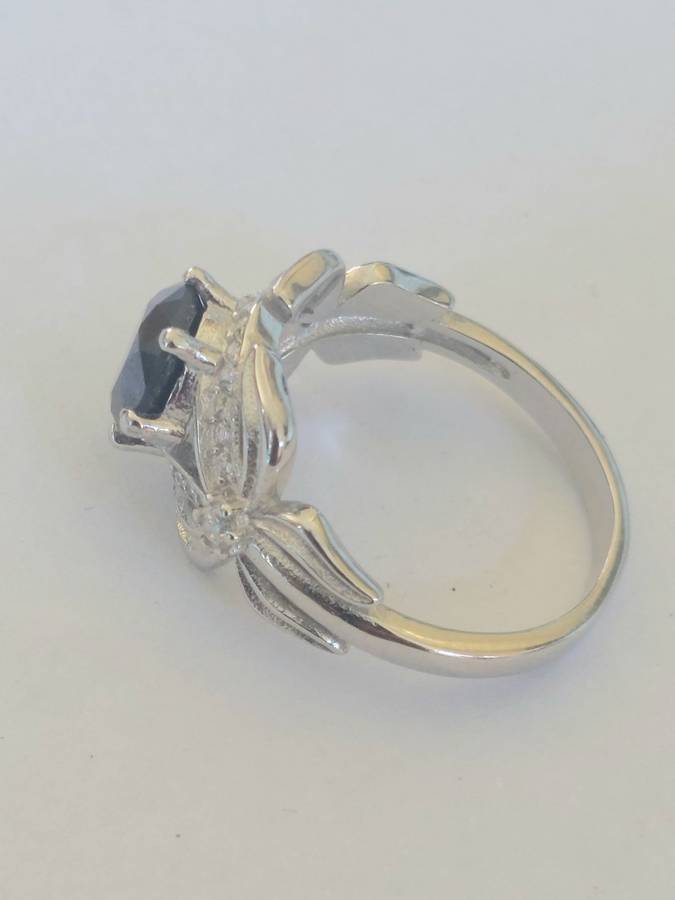 Magnificent!! NEW! 1,50ct black Moissanite & cz sterling silver ring 3,9g WOW!!