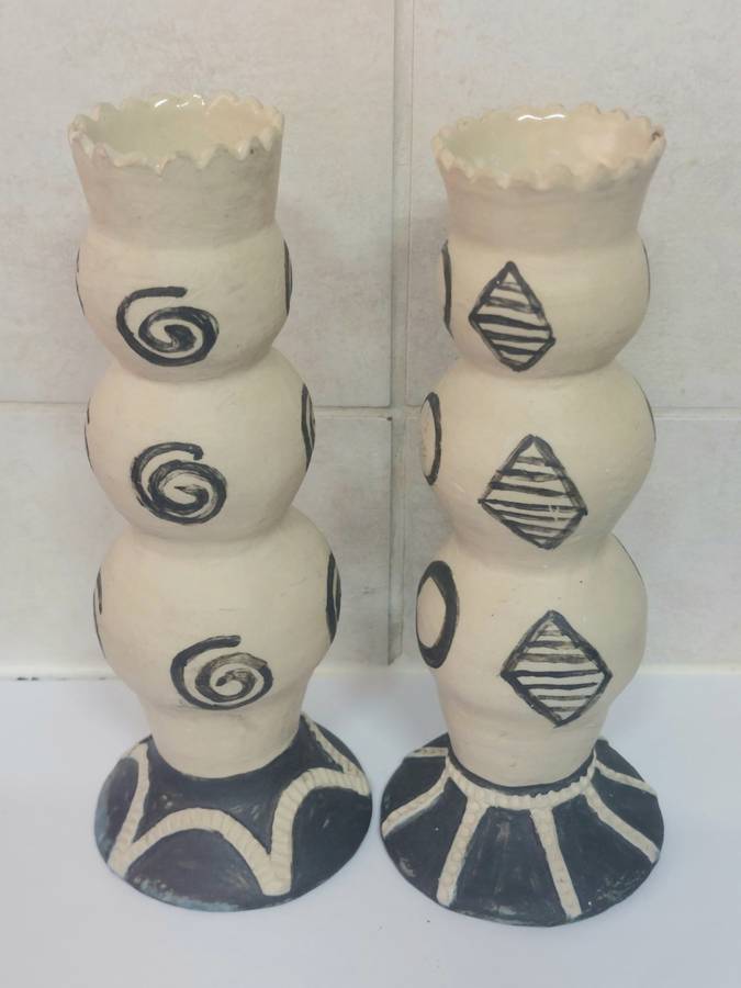 Rare!! Pair of Rorkes drift candle sticks signed E. Dommaan Value R1500