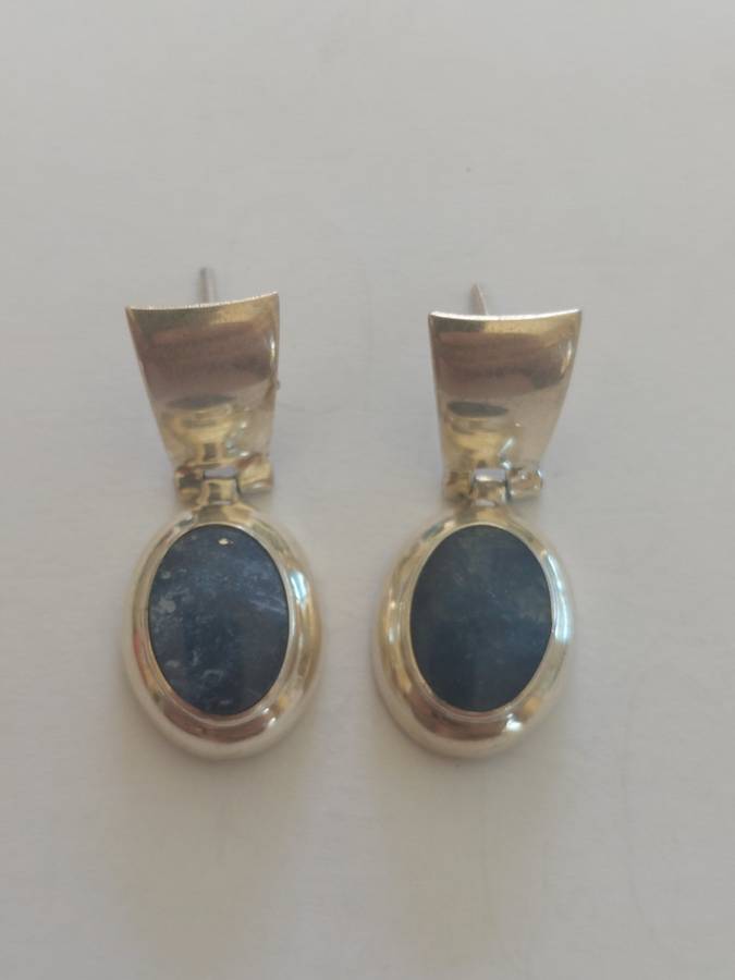 Vintage mexican 950 sterling silver lapis lazuli earrings 5,22g Value R1200  wow!!