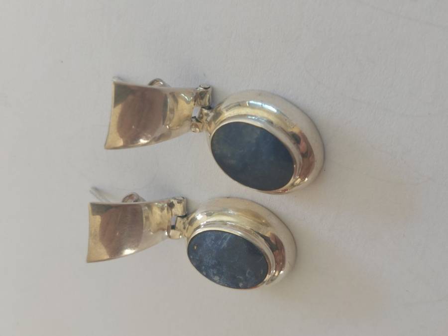 Vintage mexican 950 sterling silver lapis lazuli earrings 5,22g Value R1200  wow!!