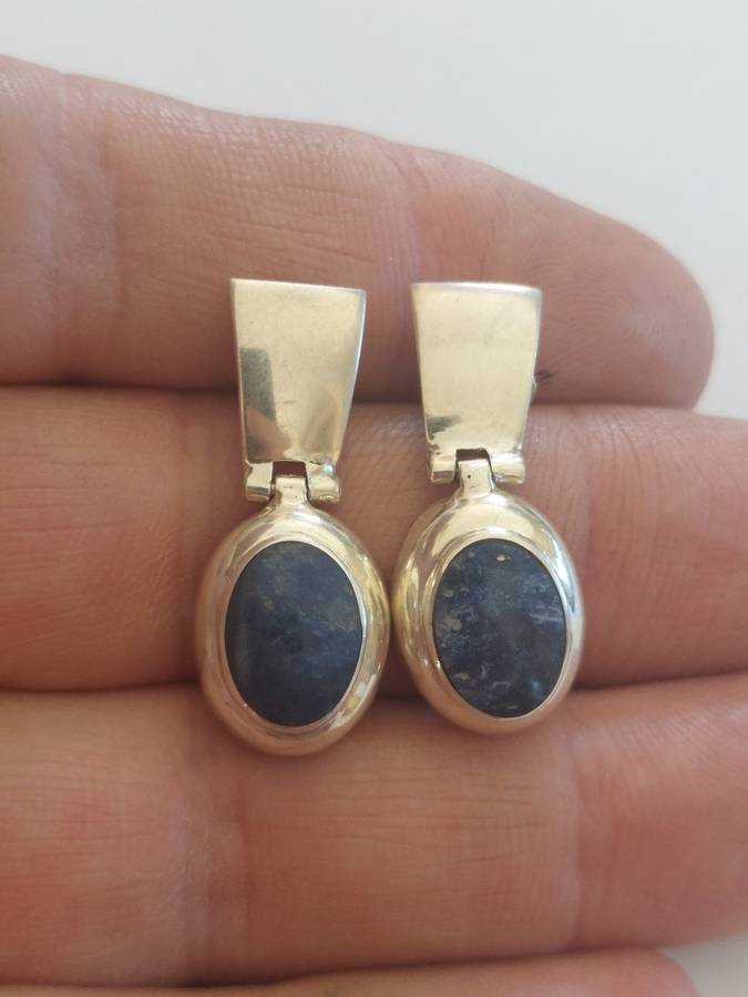 Vintage mexican 950 sterling silver lapis lazuli earrings 5,22g Value R1200  wow!!