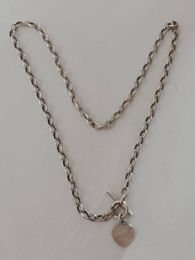 Vintage sterling silver T-bar heart necklace 10,6g