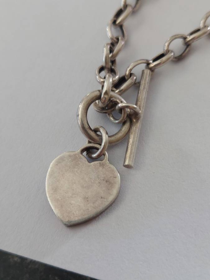 Vintage sterling silver T-bar heart necklace 10,6g