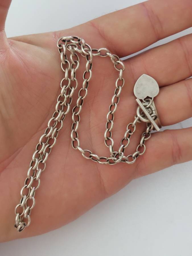 Vintage sterling silver T-bar heart necklace 10,6g