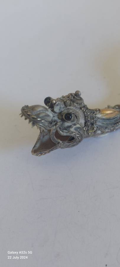 Exquisite vintage oriental sterling silver dragon cigarette holder 7.6g