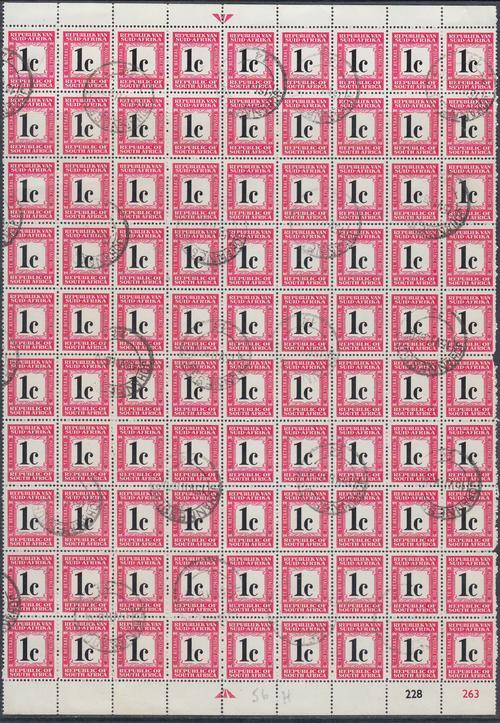 B151013 SWISS Afrikaans Top South Africa 1967 Postage Due block x 90 R900 for stamps alone