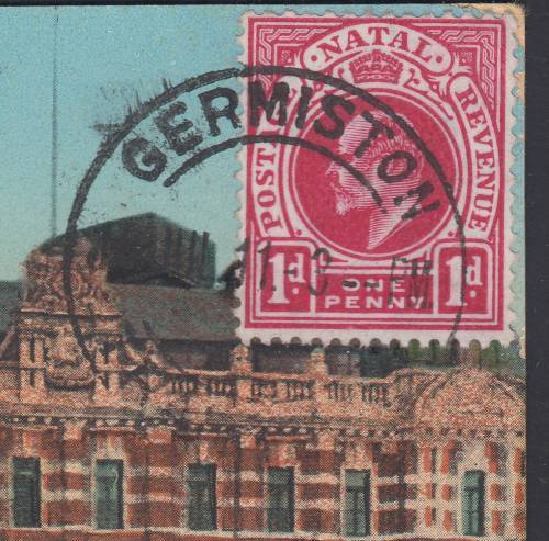 BB160921 Natal used in Transvaa KEVII interprovincial usage Railway Station card