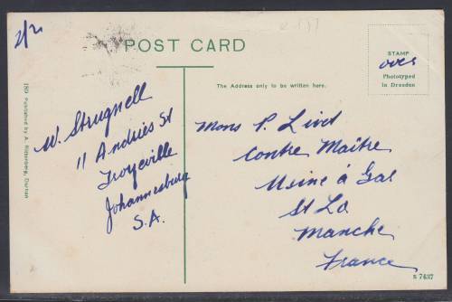 BB160921 Natal used in Transvaa KEVII interprovincial usage Railway Station card