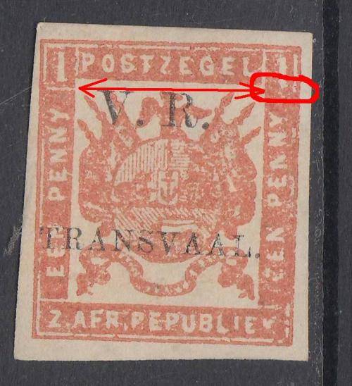 B190701 MISSING Horizontal line =- Red on yellow Transvaal 1877 SG 147 VF MINT original gum cat £70