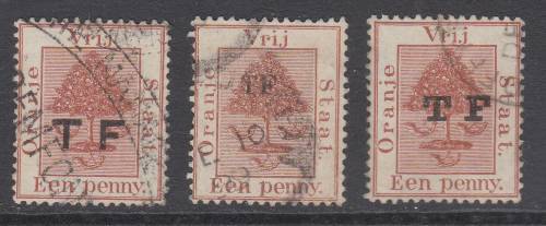 B190715 THREE different TELEGRAPH overprints Orange Free State 1891-2 VFU