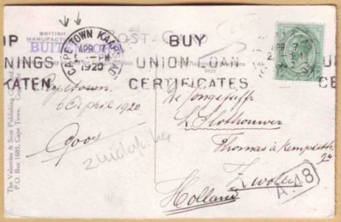 B90520 South Africa Union 1920 card to BUITENZORG West Java