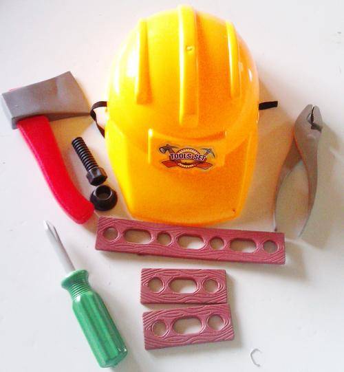 Stunning little boys construction tool set with hard hat.