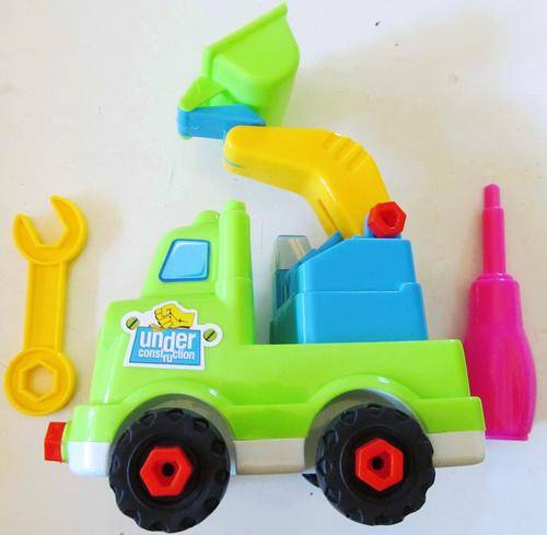 D.I.Y. Construction Truck Tools included.  Bright and colourfull.  Strong quality, Very Cute !