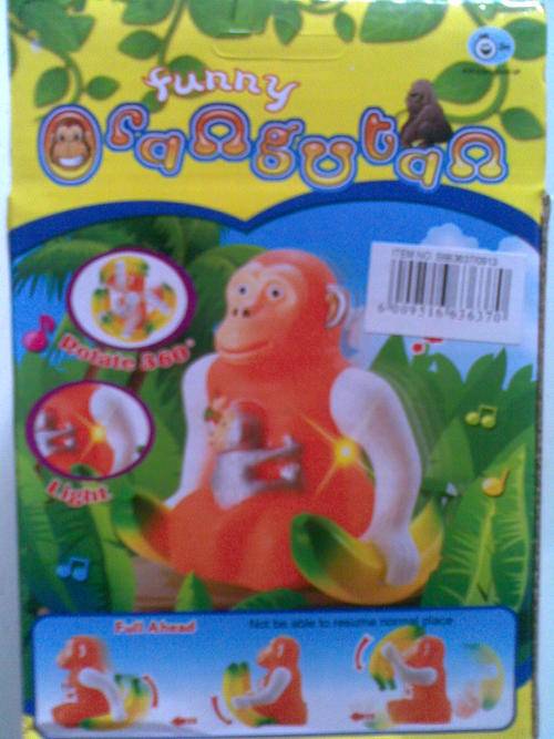 Funny Orangutan, with lights and music, swings along, to cute!!!Hours of entertainment!LOW POSTAGE!