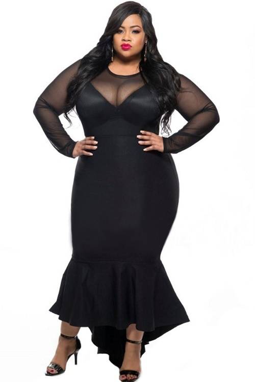 *DIVA RANGE* Black Sheer Mesh Splice Curvy Mermaid Dress