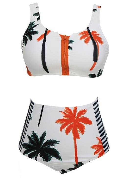 *DIVA RANGE* Palm Tree Printed Stripe High Waist Swimwear