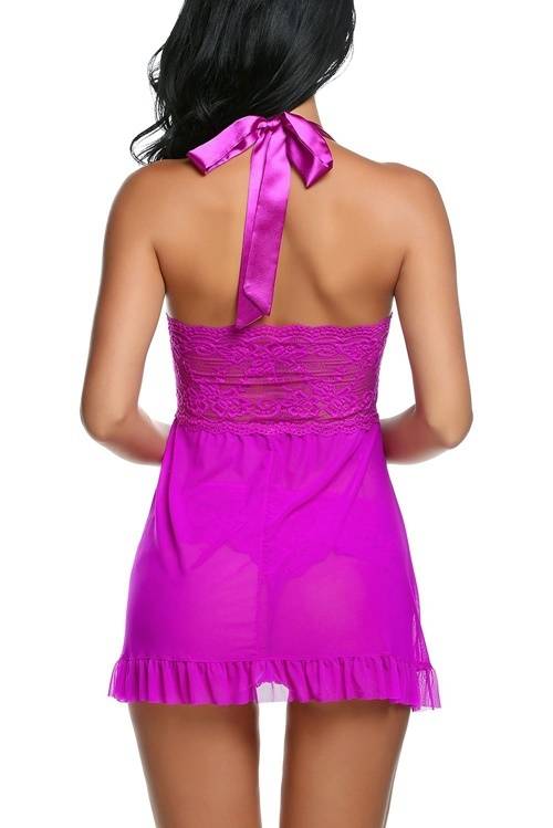 *DIVA RANGE* Purple Sexy Nightwear Halter Lace Strap Babydoll Lingerie