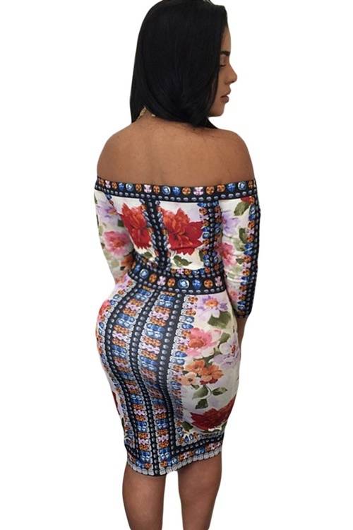 *DIVA RANGE* Diamond Floral Print Off Shoulder Midi Dress