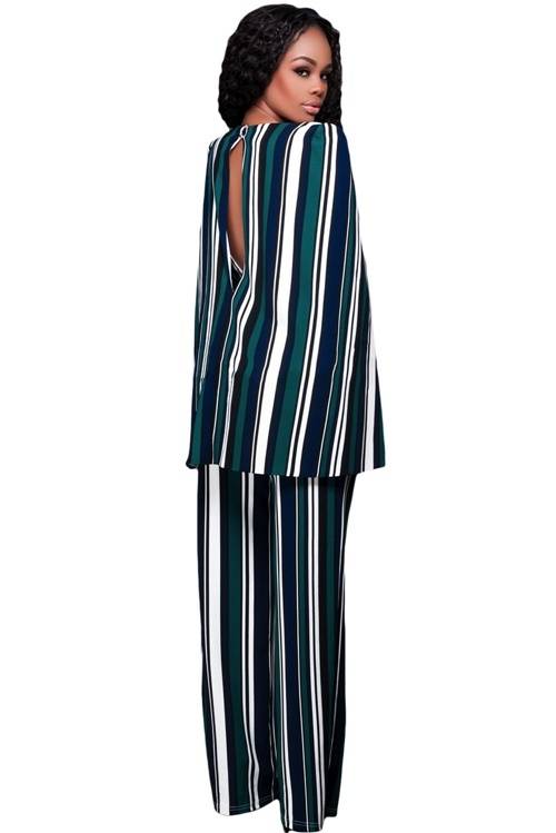 *DIVA RANGE* Green Blue Stripes Cape Jumpsuit
