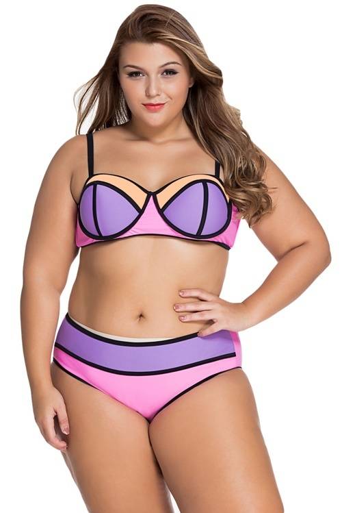 *DIVA RANGE* Pink Purple Vibrant Colorblock Plus Size Swimsuit