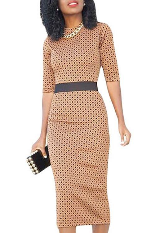 *WILD ROSE* Salmon Printl Half Sleeve Midi Dress - S/L