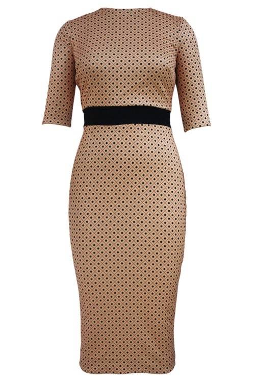 *WILD ROSE* Salmon Printl Half Sleeve Midi Dress - S/L
