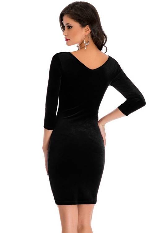 *WILD ROSE* Black Hollow Out Round Neck Sleeved Velvet Dress - S/M/L