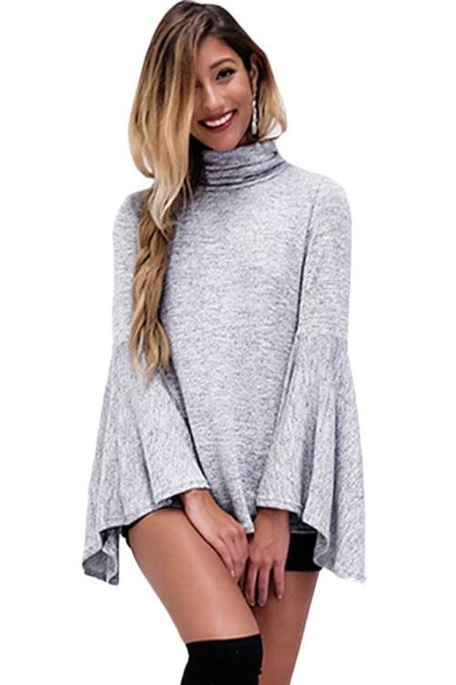 *DIVA RANGE* Light Grey Flared Bell Sleeve Knit Blouse