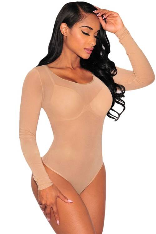 *WILD ROSE* Nude Long Sleeve Sheer Mesh Bodysuit - S/M/L/XL