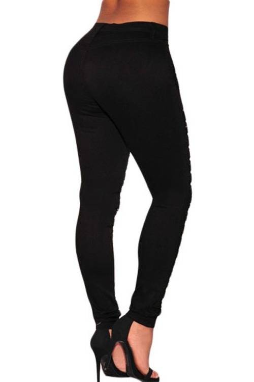 *WILD ROSE* Black Denim Destroyed High-waist Skinny Jeans - M/L/XL