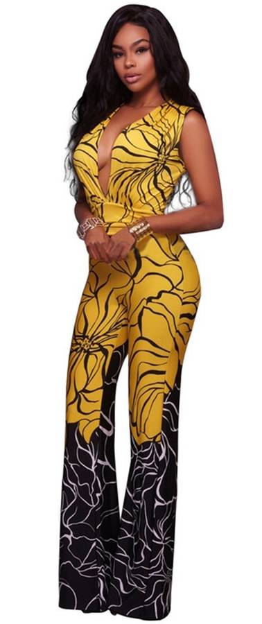 *WILD ROSE* Stylish Rose Printed Deep V Neck Wide Leg Jumpsuit - S/M/L/XL