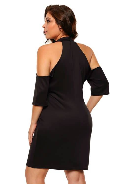 *WILD ROSE* PLUS SIZE Plus Size Rose Applique Cold Shoulder Bodycon Dress - XL/3XL