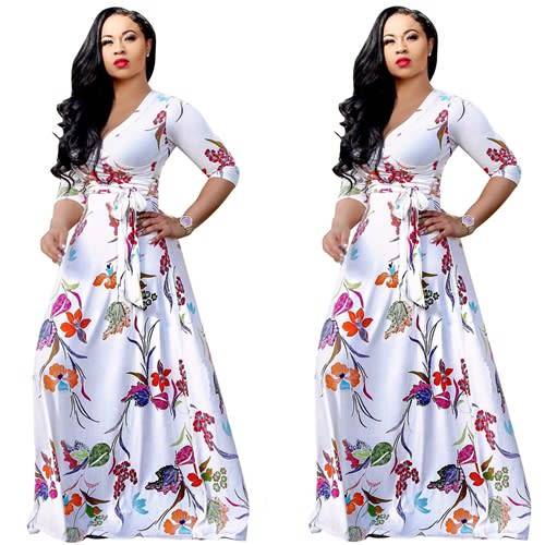 *WILD ROSE* Flower Print Long Sleeve Wrap Maxi Dress - M/L/XL/2XL/3XL
