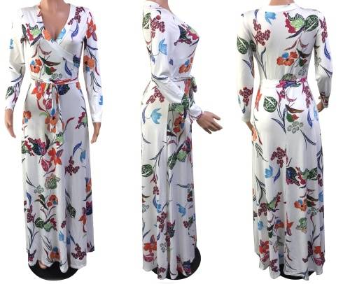 *WILD ROSE* Flower Print Long Sleeve Wrap Maxi Dress - M/L/XL/2XL/3XL