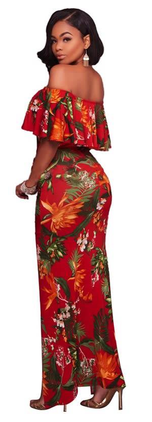 *WILD ROSE* Off Shoulder Women Floral Print Maxi Dress with Overlay - S/M/L/XL