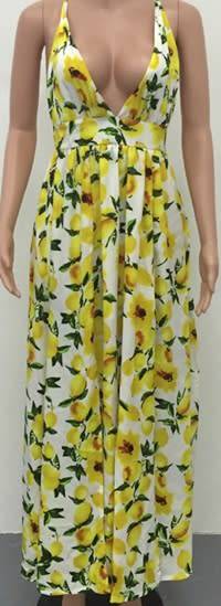 *LOCAL STOCK* Clearance! Yellow Summer Floral & Fruit Print Dress - MEDIUM