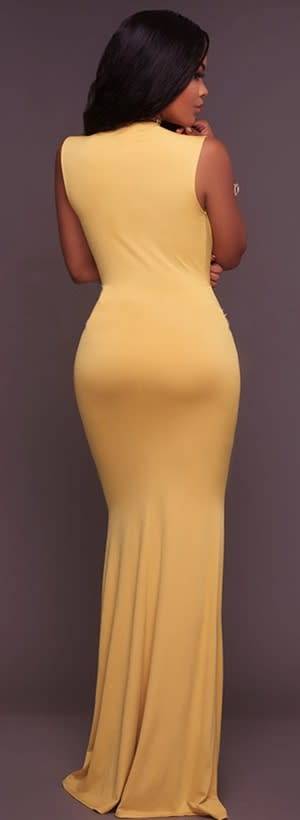 *CLEARANCE SALE* *LOCAL STOCK* Yellow V-Neck Sleeveless Sheath Floor-Length Dress - MEDIUM